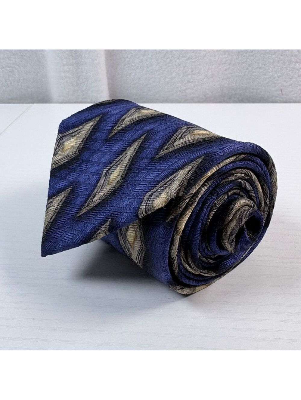 J.Z. Richards Nordstrom Silk Tie Blue Gold Diamond Geometric Handmade USA Mens